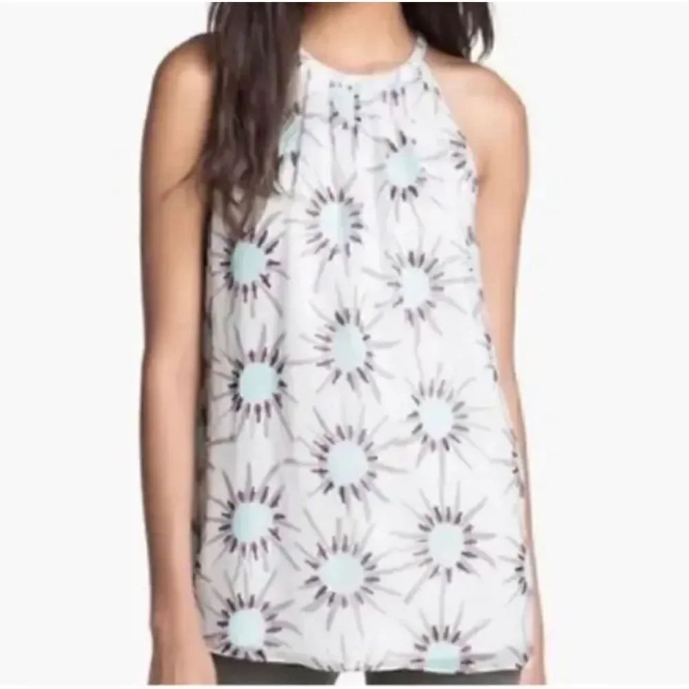 Diane Von Furstenberg DVF Women's Lainey Sunshine Print Silk Tank Keyhole Size 0
